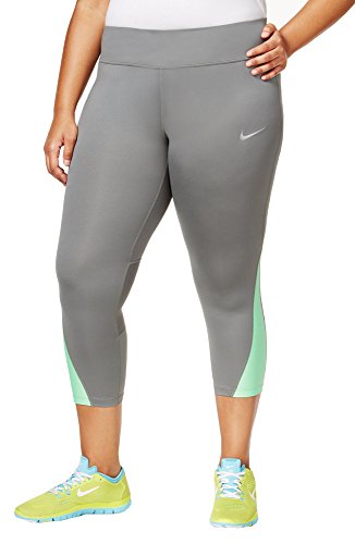 Nike Women's Plus Size Power Compression Cropped Leggings (Tumbled Grey/Electro Green, 1X)