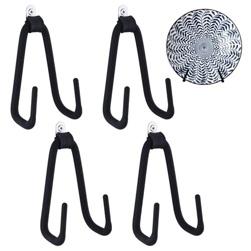 Hangers For 6-12 Inches Plate, Adjustable Plate Stand Holder, Silicone Coating Vertical Plate Display, Black Small Size 4 Pack