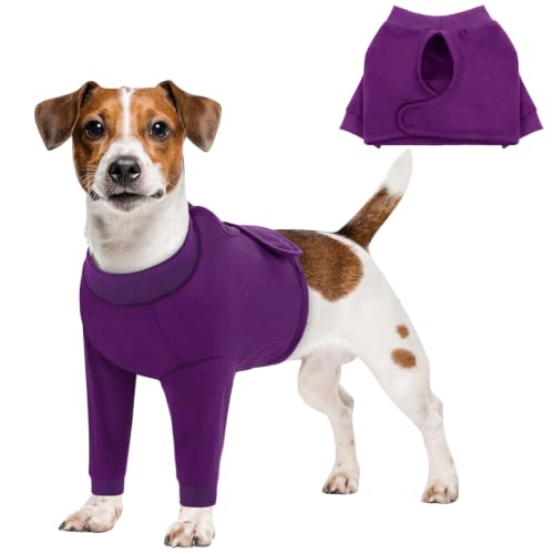 Image of Dog Surgery Recovery Sleeve Front Legs, Breathable Dog Recovery Sleeve, Elbow Protector Pet Cone Alternative After Surgery, Purple, M