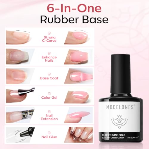 Image of modelones Jelly Pink Rubber Base Gel Polish Set 6 Color Builder Nail Gel