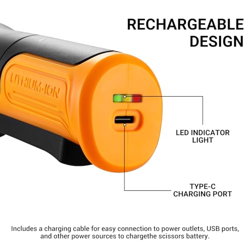 Image of Cordless Electric Scissors Cardboard Cutter: DEKOPRO 4V 2000mAh Electric Box Cutter, Rechargeable Power Rotary Cutting Tool with Safety Lock, 389g Carpet Scissors with 2 Blade, Type-c(Yellow)