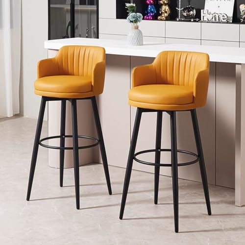 Juego de 2 taburetes de bar giratorios modernos con respaldo, taburetes tapizados de piel sintética para isla de cocina, hogar, bar o comedor, patas de metal para estabilidad y estilo