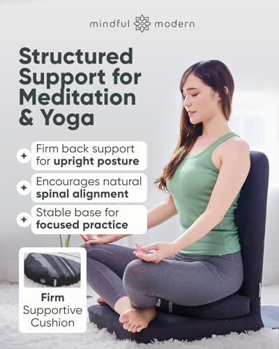 Image of Mindful Modern Folding Pro Meditation Chair - Adjustable Meditation Seat with Back Support and Half Moon Buckwheat Meditation Cushion - Comfortable Mindfulness Living Room Floor Chair
