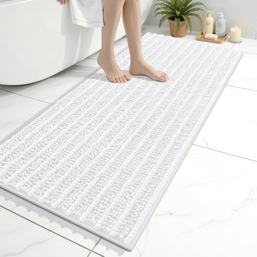 Image of Arotive Luxury Bathroom Runner Rugs 47x20, Extra Soft Thick Absorbent Shaggy Chenille Bath Rugs, Machine Wash Dry, Bath Mats for Bathroom Floor, Tub and Shower, Home Decor Accessories, White