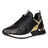 adidas sneaker gold damen  SCARPE VITA Damen Sportschuhe Laufschuhe Schnürer Animal Print Sneaker Metallic Lack Schuhe Fitness Gym Turnschuhe Snake 187284 Schwarz Gold Dunkelbraun Snake 39