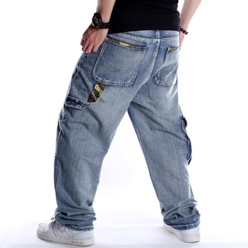Nanaco Hiphop Baggy Men's Jeans Dancers Loose Big Pocket Boys Skateboard Rap Punk Denim Pants Waist Size 30-46Inch3