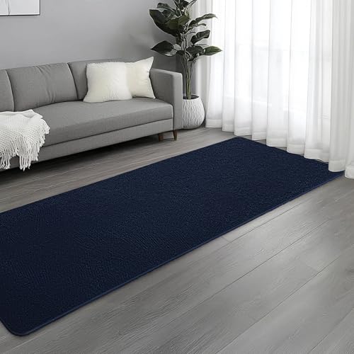 Image of Large Modern Runner Rugs for Living Room Bedroom, 2x6 Feet Navy Blue Ultra Soft Thickened Memory-Foam Indoor Rug, Comfy Aesthetic Solid Minimalist Carpets for Girls Boys Nursery Dorm Home Decor