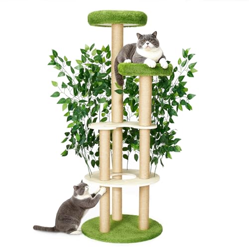 Veehoo Cat Tree for Indoor Cats Large Adult 61 Tall Cat Tower with Scratching Post and Interchangeable Leaves Large Cat Tree with Plush Top Perches