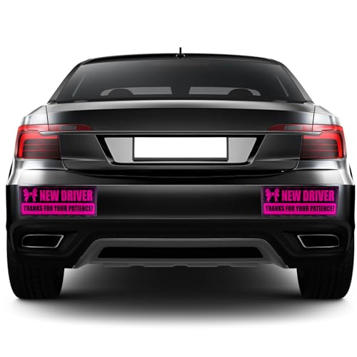 Image of PEUTIER 2pcs New Driver Magnet for Car, Magnetic Reflective Bumper Stickers Thanks for Your Patience New Driver Signs Safety Warning Funny Novice Driver Vehicle Car Decal Accessories (Black Pink)