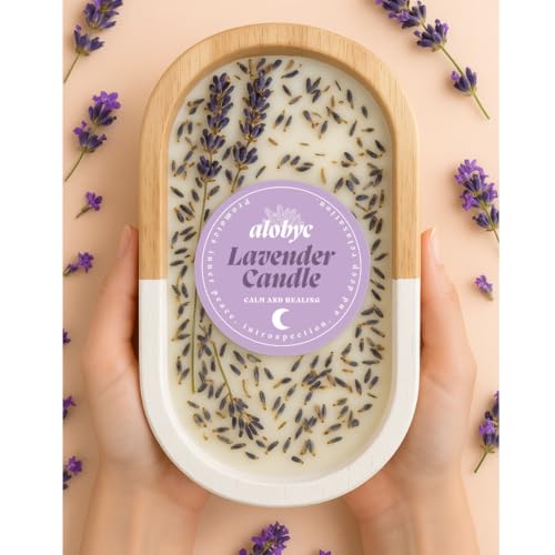 Wood Dough Bowl Candles with Lavender Scent, 3-Wick, Wooden Dough Bowl Wax Soy Candle,Made in USA, Size L10 x W6, 16 oz, ALOBYC (Lavender)