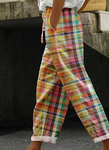 Women's Striped Gingham Harem Pants Summer Casual Loose Drawstring Plaid Trousers Beach Travel Bottoms with Pockets3