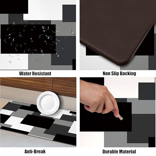 Tyrot Black Grey Kitchen Rugs Set Of 2 Cushioned Anti Fatigue Kitchen Mats For Floor Non-Slip Waterproof Kitchen Floor Mats Geometric Ergonomic Cushioned Comfort Standing Mat For Laundry thumb #5