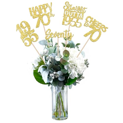15 PCS 70th Birthday Centerpiece Sticks Seventy Happy 70th Straight Outta 1955 Table Flower Centerpieces Sticks Cheers to 70 Floral Decorations for 70th Birthday Party Centerpieces Supplies Gold