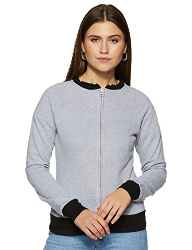 Image of Campus Sutra Women's Cotton Hooded Neck Sweatshirt (AZW18 ZHBDR W PLN GRBL AZ Grey Medium Grey M)