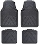 Cartman Black Flexible Rubber Car Floor Mats, All Weather Protection Thick 4-Piece Front & Rear Automotive Floor Mats for Cars, SUVs and Trucks, Universal Trim to Fit