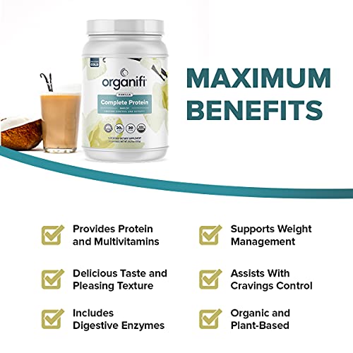 Organifi: Complete Protein Vanilla Flavor - Organic Vegan Plant Based Protein Powder - 30 Day Supply - Supports Craving Control And Weight Management - Digestive Enzymes - No Soy, Dairy, Or Gluten #TOP3