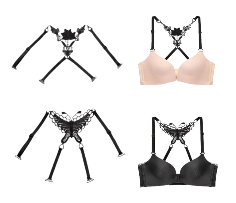 Mornly Lot de 2 Bretelles de Soutien-Gorge Sexy – Bretelles en Dentelle séduisantes pour Soutiens-Gorge Amovibles Muguet Noir et Papillon – Accessoires...