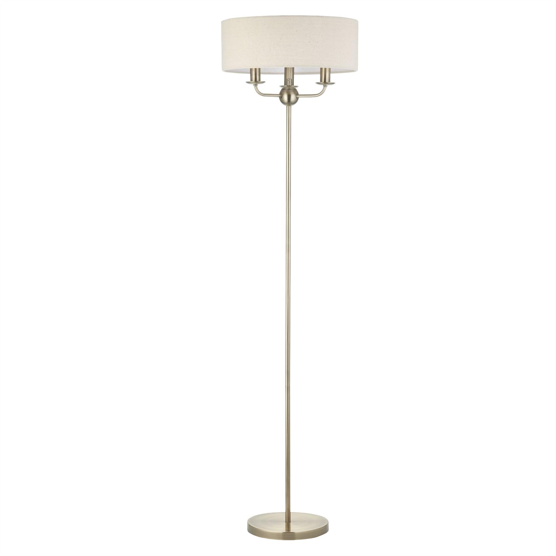 First Choice Lighting ChippenhamAntique Brass 150Cm Floor Lamp With Natural Linen Shade from B&Q