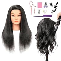 SOPHIRE 20-22 inches 100% Real Human Hair Mannequin Head, Hairdressers' Practice Training Head and Cosmotology Doll Head with hair for Hairstyling and Braid - Natural Black