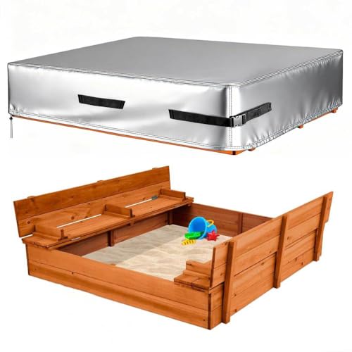 Cubierta para Arenero Exterior, Tela Oxford 600D Resistente e Impermeable, Cubiertas Cuadradas para Areneros Infantiles, Cubierta Grande para Areneros Infantiles,Plata,127X127X20cm