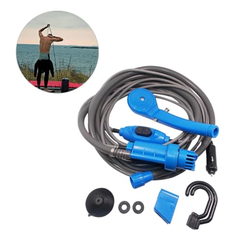 Ducha portátil para camping 12V con bomba eléctrica, cable de alimentación y manguera, para colgar en coche o árbol, uso interior y exterior, lavado de mascotas miniatura 1