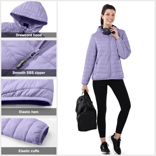 Image of Outdoor Ventures Women's Packable Lightweight Full-Zip Puffer Jacket with Hood Quilted Winter Coat