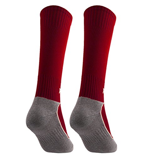 uxcell R-BAO Authorized Cotton Blends Outdoor Soccer Football Long Socks Red Pair2