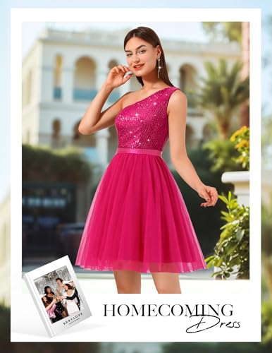 BeryLove Womens Sequin Homecoming Formal One-Shoulder Cocktail Dress for Teens2