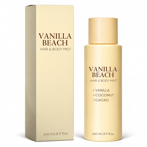 JEXZVR Vanilla Beach Hair and Body Mist - Warm Vanilla Coconut Fragrance Spray Lightweight Refreshing Mist for Hair & Skin Long-Lasting Tropical Scent Summer Beach-Inspired Body Spray - 8.11 fl oz