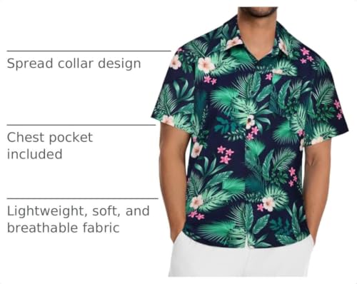 Image of Men Hawaiian Shirt Short Sleeve Summer Beach Button Down Shirts with Pocket