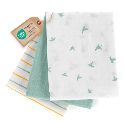 LaLoona Mullwindeln 3er Pack 70x70 cm - 3 Stück weiche Mulltücher & Spucktücher, Oeko-TEX® Standard 100 geprüfte Baby Stoffwindeln bunt aus 100% Baumwolle (Mint)