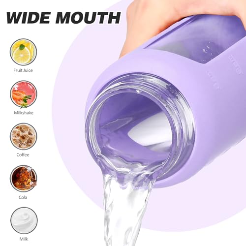 Image of 24oz Glass Water Bottle with Straw and 2 Lids, Purple