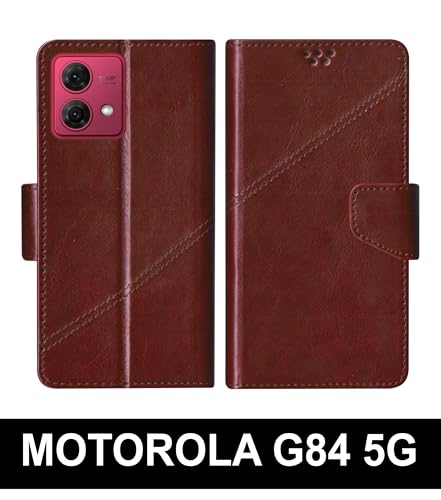 Image of SBMS Flip Cover for Motorola Moto G84 5G Back Cover Case with Magnatic Closure | Inbuilt Stand | Card Pocket & Money Pocket (Coffe Brown)