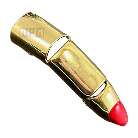 Unicorns Poop Glitter Chrome Cyberpunk Knuckle Ring; Android Full Finger Jewelry Armor in Gold and Silver with Red Enamel Nail Illusion; Articulated and Adjustable Cover