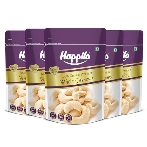 Image of Happilo Premium Natural Whole Cashews 200g (Pack of 5) | Dry Fruits, Kaju, Healthy Snacks | Unsalted Cashew Nuts | Crunchy, Nutritious & Delicious Nuts | Rich in Protein, Magnesium & Phosphorus