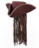 Bezwinge als verwegener Pirat nicht nur die Meere dieser Welt, sondern auch jede Party an Land! Mit dem super- schicken Lederoptik Piratenhut mit Dreadlocks, kommen Kopfbedeckung und Frisur im Doppelpack. Der Piratenhut mit Haaren ist für Damen und Herren geeignet und sieht zu jedem Seeräuber Kostüm phänomenal aus!