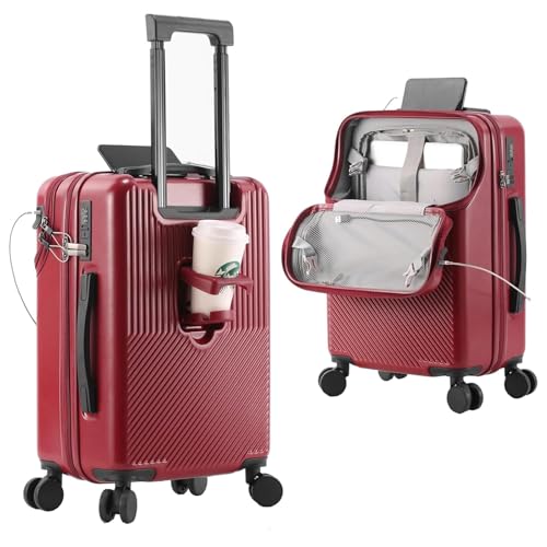 Carry on Suitcase with USB Charging Port and Cup Holder, PC+ABS Hardshell Lightweight Durable Luggage Trolley Luggage Travel Case with 360° Spinner Wheels 03,24in