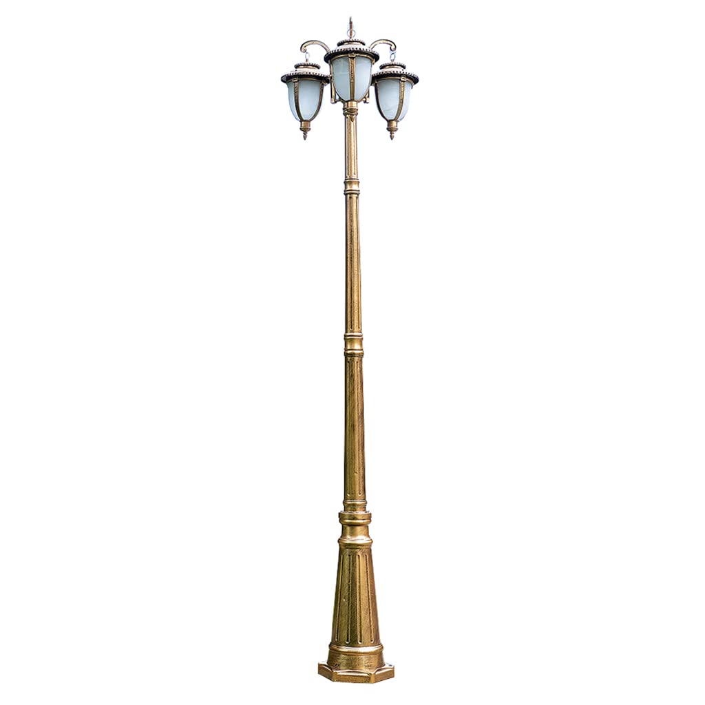 GTHTUHFD Lamp Post Lights Outdoor, 290Cm Outdoor Triple-Head Classic Light, Garden Pole Street Light,Thick Aluminum Lamp Body, White Glass Lampshade,Vintage Fo,B-290cm
