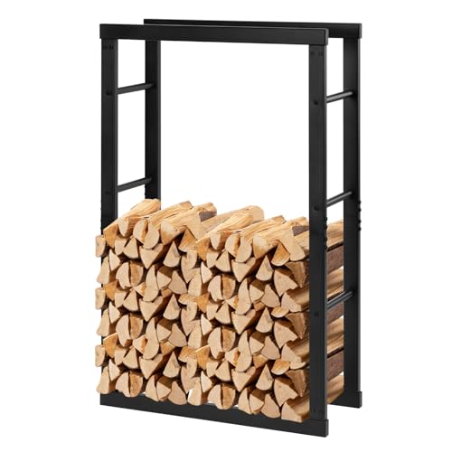 Laneetal Soporte para Leña, 60x25x100 cm, Estante para Leña de Chimenea, Leñero Interior y Exterior de Metal, Estanteria de Almacenamiento de Madera, Negro