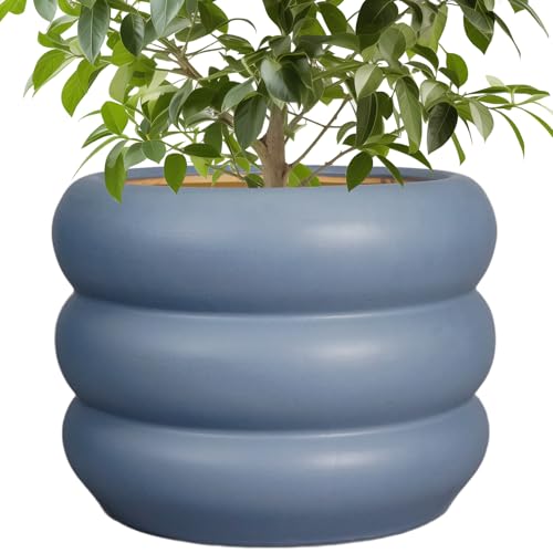 SQOWL 10 Inch Plant Pot Indoor - Ceramic Plant Pot with Drainage Hole Large Outdoor Planter Unique Flower Pot Modern Round Planter for Front Door Decor Gray