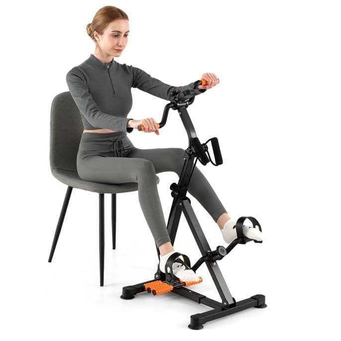 GOPLUS Pedales Estaticos para Personas Mayores, Entrenamiento de Brazos y Piernas con Pantalla LCD, Ergómetro, Altura y Longitud Ajustable con Masaje, 45 x 43-53 x 87-100 cm