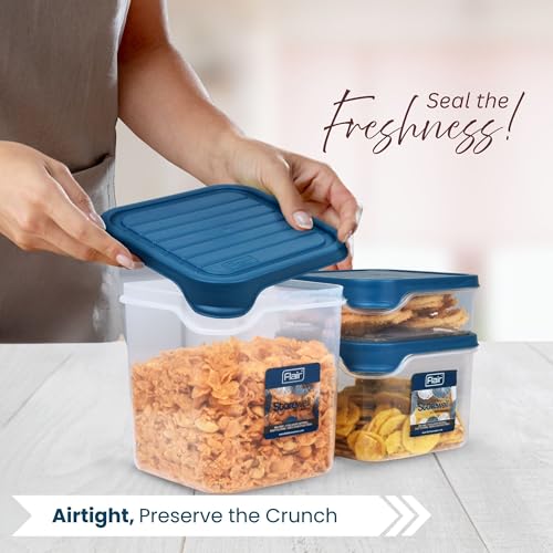 Image of FLAIR Storewell Square Plastic Food Storage Container Set, Airtight Kitchen Containers for Rice, Atta & Grains, BPA-Free, Food Grade Storage Boxes (Blue, Set of 3 (.55L, 1.15L, 1.8L))