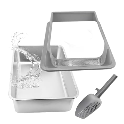 DzpKrka Katzentoilette, 40x30x19cm Katzenklo Offen Hoher Rand, Edelstahl Katzenklo Ohne Deckel, Vertiefte Halboffene Katzenklos Mit Schaufel Für Wohnung Balkon Camping