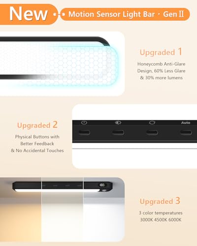 Image of WILLED Under Cabinet & Closet Lights, Motion Sensor, Rechargeable, Magnetic, 3 Color Temps, Dimmable LED Light Bar for Indoor Kitchen Counter (4 Pack, Black)