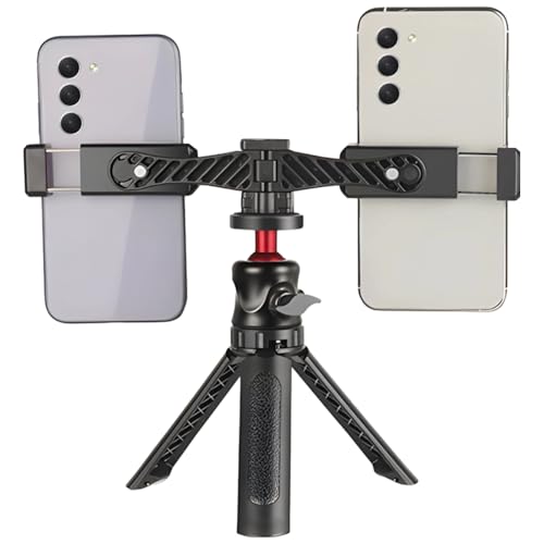 Double trépied pour téléphone noir avec tête sphérique et pinces réglables