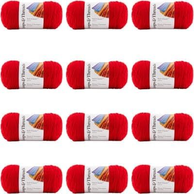 Soft Classic Solid Yarn by Loops & Threads - Solid Color Yarn for Knitting, Crochet, Weaving, Arts & Crafts - Bright Red, Bulk 12 Pack