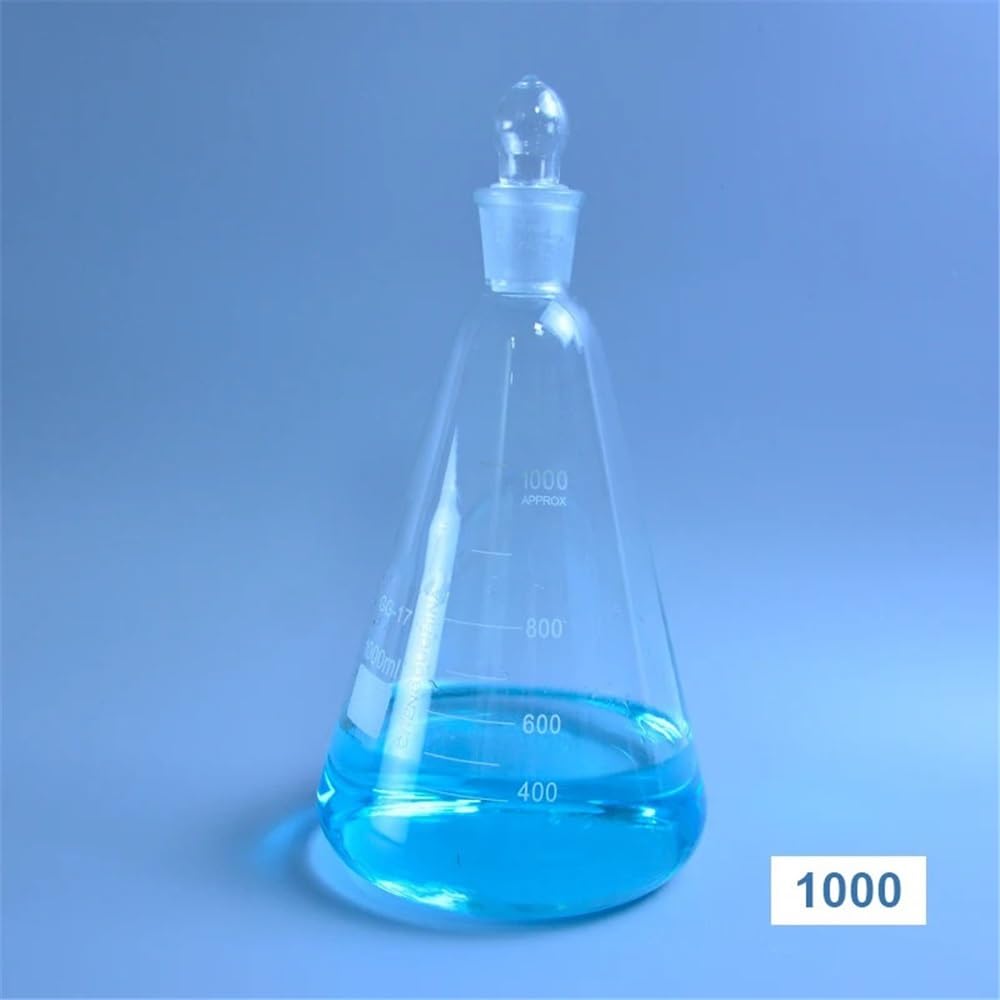 Cristalería de Laboratorio Matraz Erlenmeyer de vidrio de 150-2000 ml con tapa, de vidrio, for laboratorio, triangular, de 3,3 mm.(2000ml)