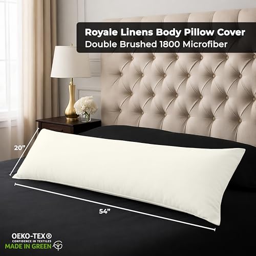 Image of Royale Linens Body Pillow Cover - Double Brushed 1800 Microfiber - 20 inchx54 inch with Hidden Zipper Closure - Wrinkle & Fade Resistant - Super Soft Body Pillowcase 2 Pack (Ivory, Pack of 2)