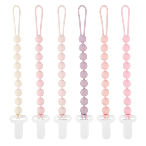 Image of MINMUNJIU Pacifier Clips Baby Girl, 6 Pack One Piece Flexible Soft Binky Clips Silicone Pacifier Holder Clip for Girls, Baby Girl Newborn Essentials