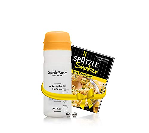 Einsteiger-Set zum Spätzle selber machen mit Spätzle-Shaker (675ml orange) 2 Portionen & Rezeptbuch (8. Auflage, Verlag Südwest) Alternative zur Spätzlereibe, Spätzlepresse, Spätzlesieb, Spätzlehobel